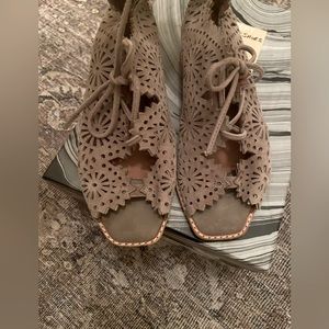 Jeffrey Campbell-Taupe Suede Wedge Lace-Up Sandal-size 5 1/2 Excellent Condition